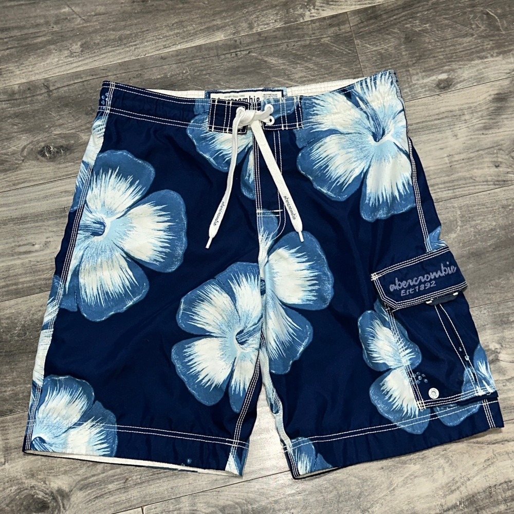 Abercrombie Mens XL Board Shorts Navy Blue Floral Swim Trunks Y2K VTG Surfcore - Picture 10 of 10